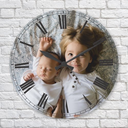 Create Your Custom Photo Gray Classy Elegant Large Clock