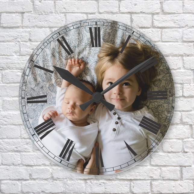 Create Your Custom Photo Gray Classy Elegant Round Clock (Creator Uploaded)
