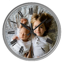 Create Your Custom Photo Grey Classy Elegant Large Clock Create Your Custom Photo Grey Classy Elegant Large Clock