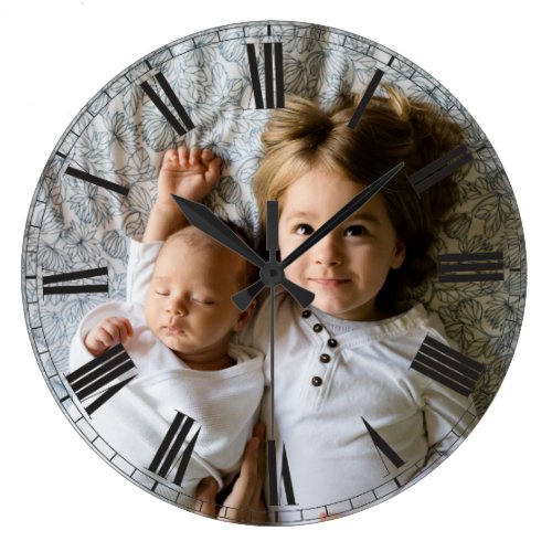 Create Your Custom Photo Grey Classy Elegant Large Clock - Decorative personalizable classical elegant clock design with your custom photo, image or logo.