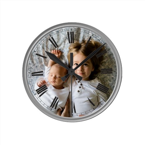 Create Your Custom Photo Grey Classy Elegant Round Clock - Decorative personalizable classical elegant clock design with your custom photo, image or logo.