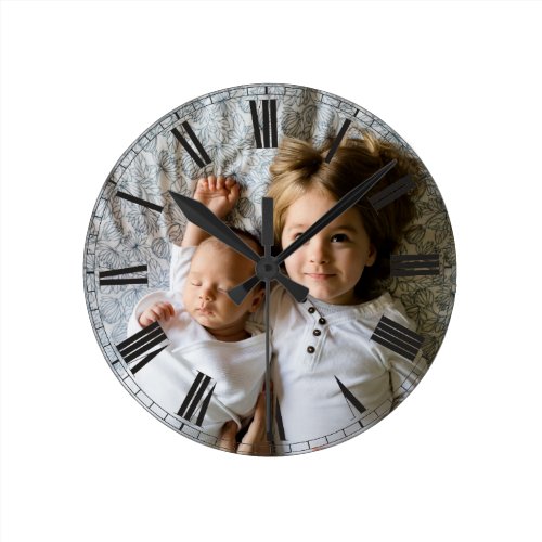 Create Your Custom Photo Grey Classy Elegant Round Clock - Decorative personalizable classical elegant clock design with your custom photo, image or logo.