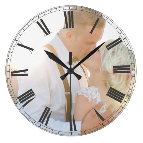 Create Your Custom Photo Grey Couples Classy Large Clock - Decorative personalizable classical elegant clock design with your custom photo, image or logo.