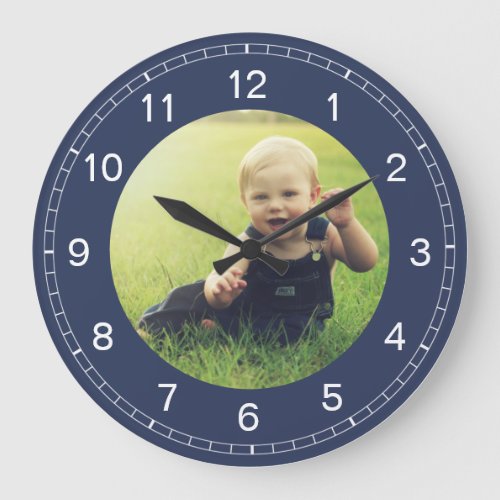 Create Your Custom Photo Keepsake Modern Blue Large Clock