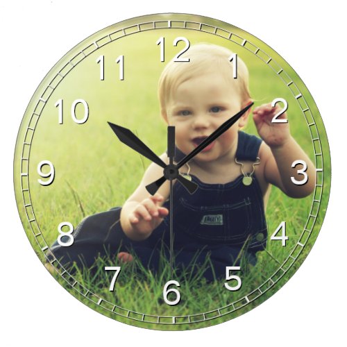 Create Your Custom Photo Modern Elegant Large Clock - Decorative customizable modern elegant clock design with your custom photo, image or logo.