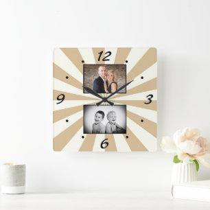 Create your Elegant Simple 2 Photo Collage Square Wall Clock