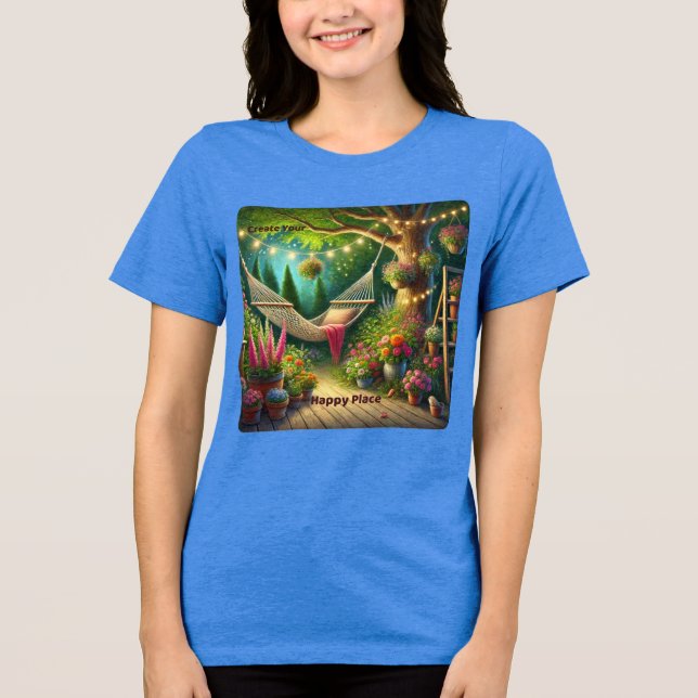 Create Your Happy Place - Tranquil Garden Design Tri-Blend Shirt (Front)