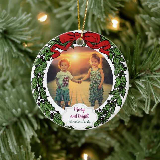 Create your Merry and Bright family christmas Ceramic Ornament (Tree)