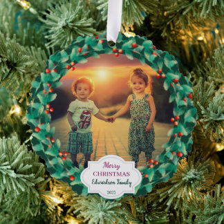 Create your Merry Christmas family photo christmas Ornament Card