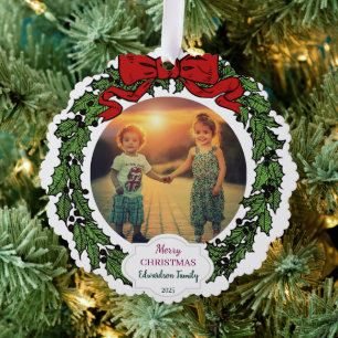 Create your Merry Christmas family photo christmas Ornament Card