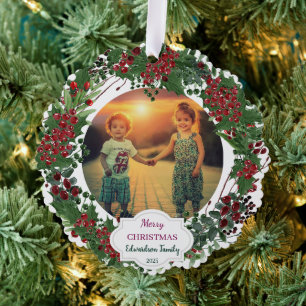 Create your Merry Christmas family photo christmas Ornament Card