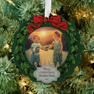 Create your Merry Christmas family photo christmas Ornament Card