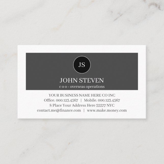 Create Your Monogram Grey White Layers Modern Business Card (Front)