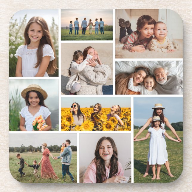 Create Your Own 10 Photo Collage Beverage Coaster (Front)