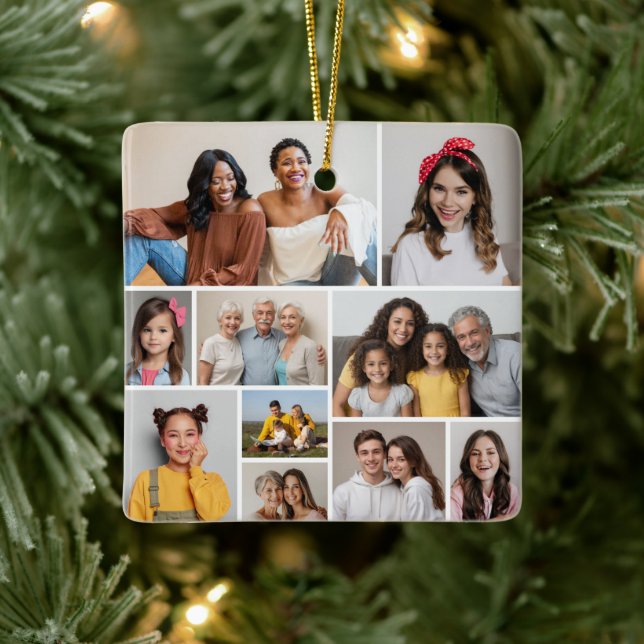 Create Your Own 10 Photo Collage Ceramic Ornament (Tree)