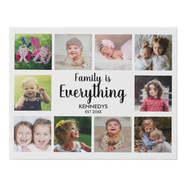 Create Your Own 10 Photo Collage Family Quote Name Faux Canvas Print (Front)