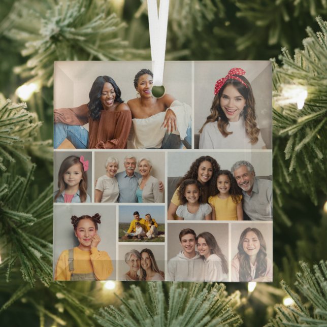 Create Your Own 10 Photo Collage Glass Ornament (Insitu)