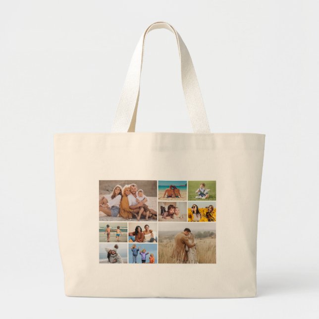Create Your Own 10 Photo Collage Large Tote Bag (Front)