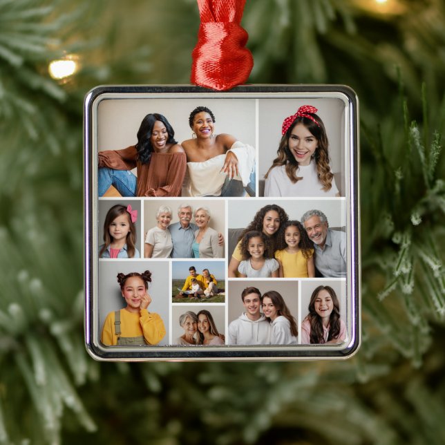 Create Your Own 10 Photo Collage Metal Ornament (Tree)