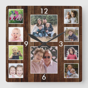 Create Your Own 10 Photo Collage Pallet Wood Square Wall Clock
