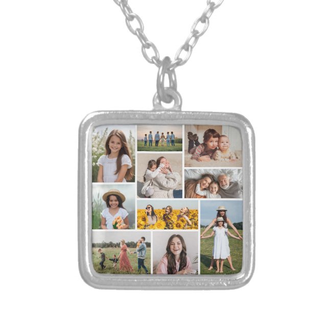 Create Your Own 10 Photo Collage Silver Plated Necklace (Front)