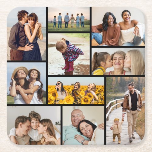 Create Your Own 10 Photo Collage Square Paper Coaster