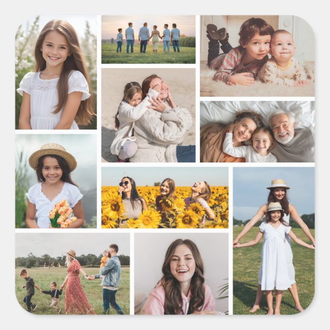 Create Your Own 10 Photo Collage Square Sticker (Front)