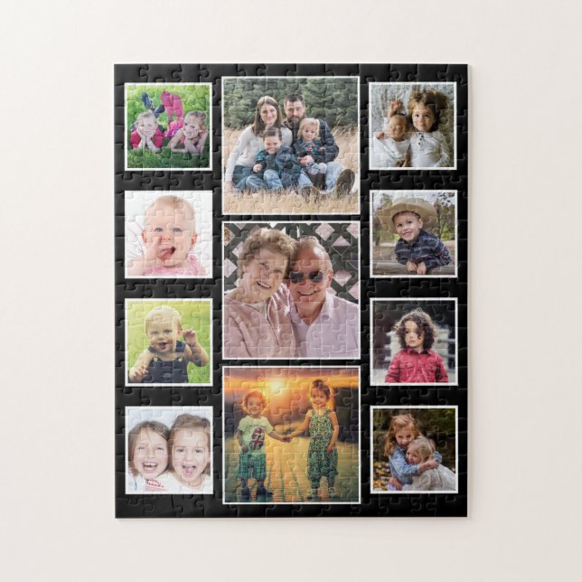 Create Your Own 11 Family Photo Collage Black Jigsaw Puzzle (Vertical)