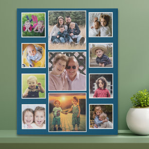 Create Your Own 11 Family Photo Collage Blue Faux Canvas Print