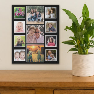 Create Your Own 11 Photo Collage  Black Faux Canvas Print