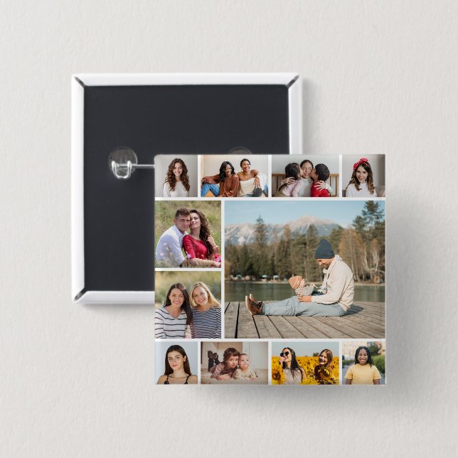 Create Your Own  11 Photo Collage Button (Front & Back)