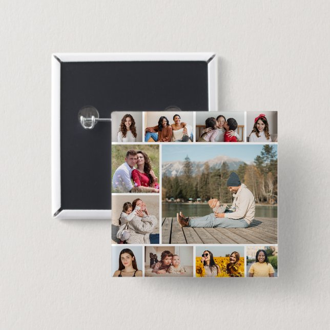 Create Your Own  11 Photo Collage Button (Front & Back)