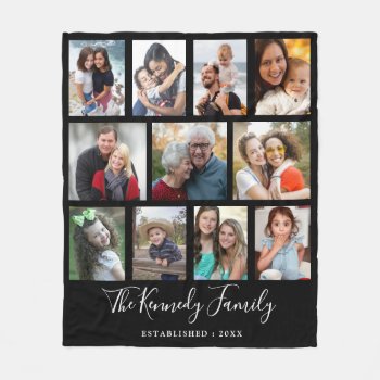 Create Your Own 11 Photo Collage Family Name Black Fleece Blanket by semas87 at Zazzle