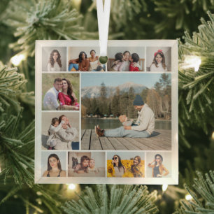 Create Your Own  11 Photo Collage Glass Ornament
