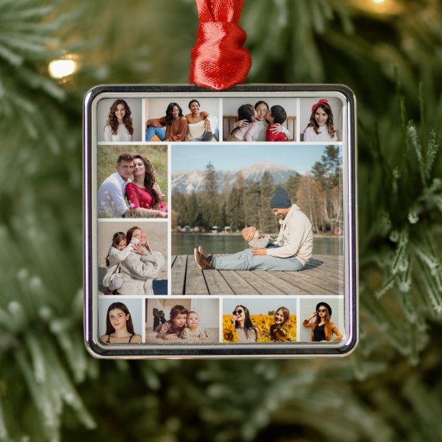 Create Your Own  11 Photo Collage Metal Ornament (Tree)