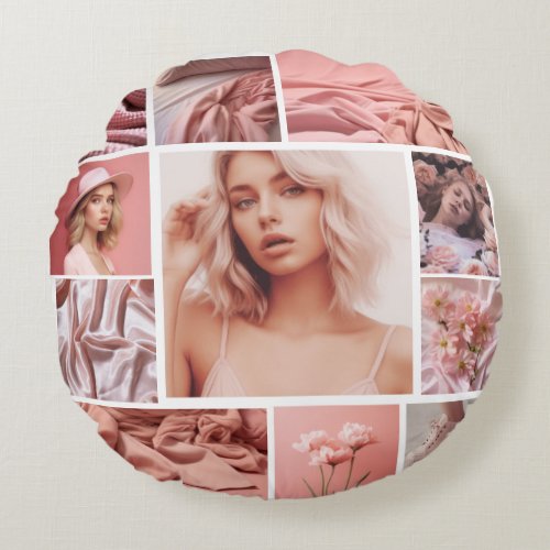Create Your Own 11 Photo Collage  Round Pillow