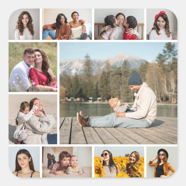 Create Your Own  11 Photo Collage Square Sticker (Front)