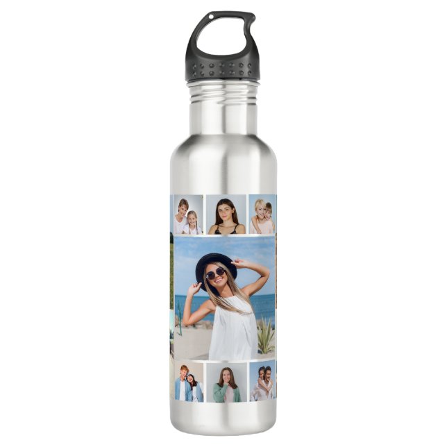 Create Your Own 11 Photo Collage Stainless Steel Water Bottle (Front)