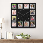 Create Your Own 12 Family Kids Photo Collage Black Square Wall Clock<br><div class="desc">Create your own photo collage wall clock with 12 of your favorite pictures. The photo frame clock helps you treasure your special moments and also makes a thoughtful gift for parents, grandparents and friends. The personalized family clock makes it a perfect keepsake gift for all occasions.</div>