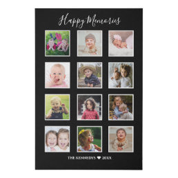Create Your Own 12 Family Photo Collage Black Faux Canvas Print