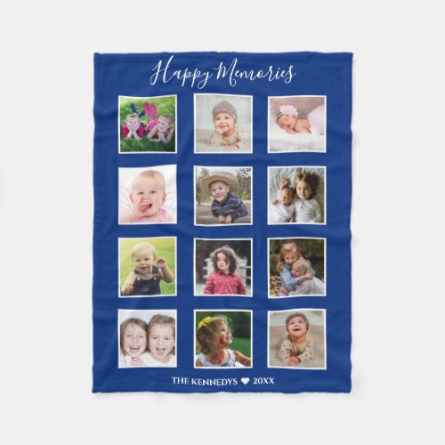 Create Your Own 12 Family Photo Collage Blue Fleece Blanket
