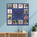 Create Your Own 12 Family Photo Collage Blue Square Wall Clock<br><div class="desc">Create your own photo collage wall clock with 12 of your favorite pictures. The photo frame clock helps you treasure your special moments and also makes a thoughtful gift for parents, grandparents and friends. The personalized family clock makes it a perfect gift for all occasions</div>