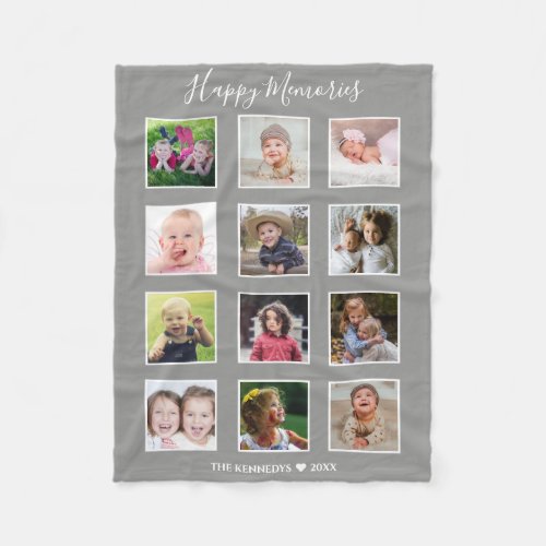 Create Your Own 12 Family Photo Collage Gray Fleece Blanket