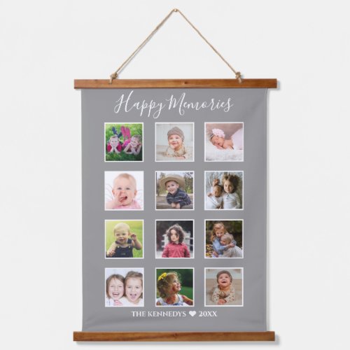 Create Your Own 12 Family Photo Collage Gray   Hanging Tapestry