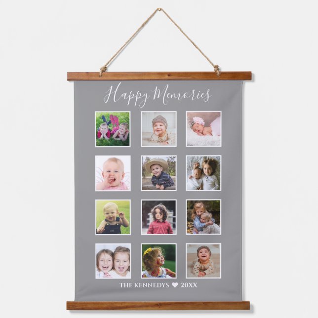 Create Your Own 12 Family Photo Collage Gray   Hanging Tapestry (Front)
