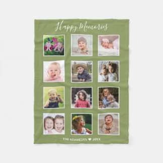 Create Your Own 12 Family Photo Collage Green   Fleece Blanket