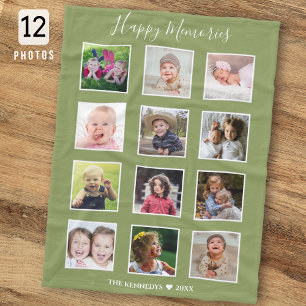 Create Your Own 12 Family Photo Collage Green   Fleece Blanket