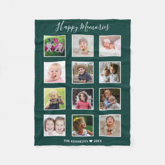 Create Your Own 12 Family Photo Collage Green Fleece Blanket