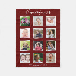 Create Your Own 12 Family Photo Collage Maroon Fleece Blanket