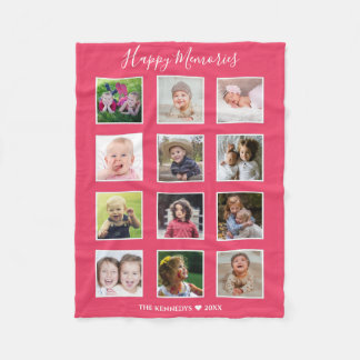 Create Your Own 12 Family Photo Collage Pink Fleece Blanket